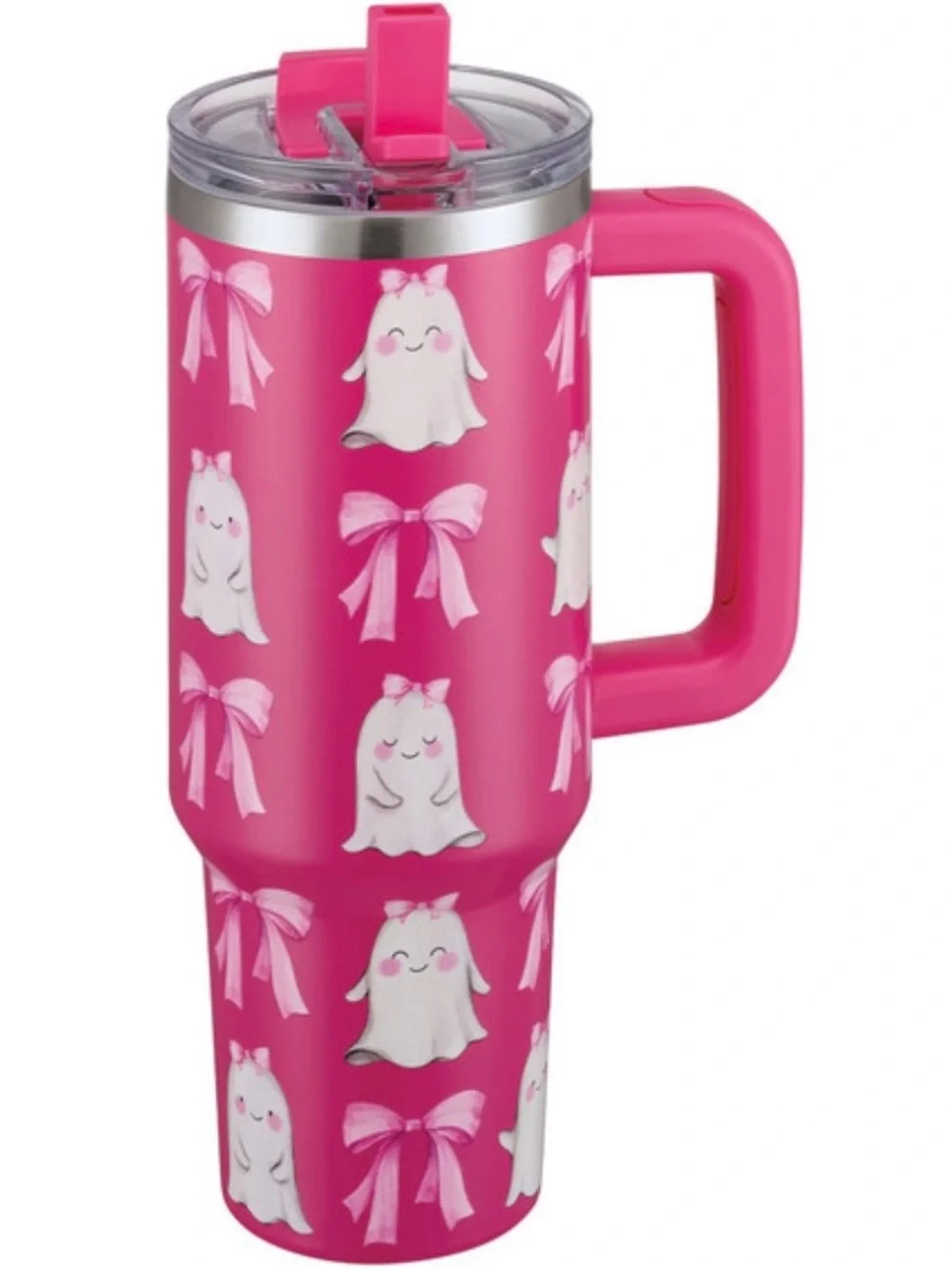 ALDI Pink Ghost Ribbon Halloween 40 oz Thirst Crusher Tumbler Straw Adventuridge